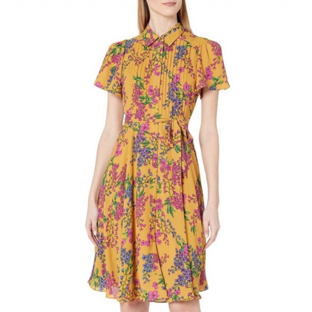 Nanette Lenore mustard floral dress size 2